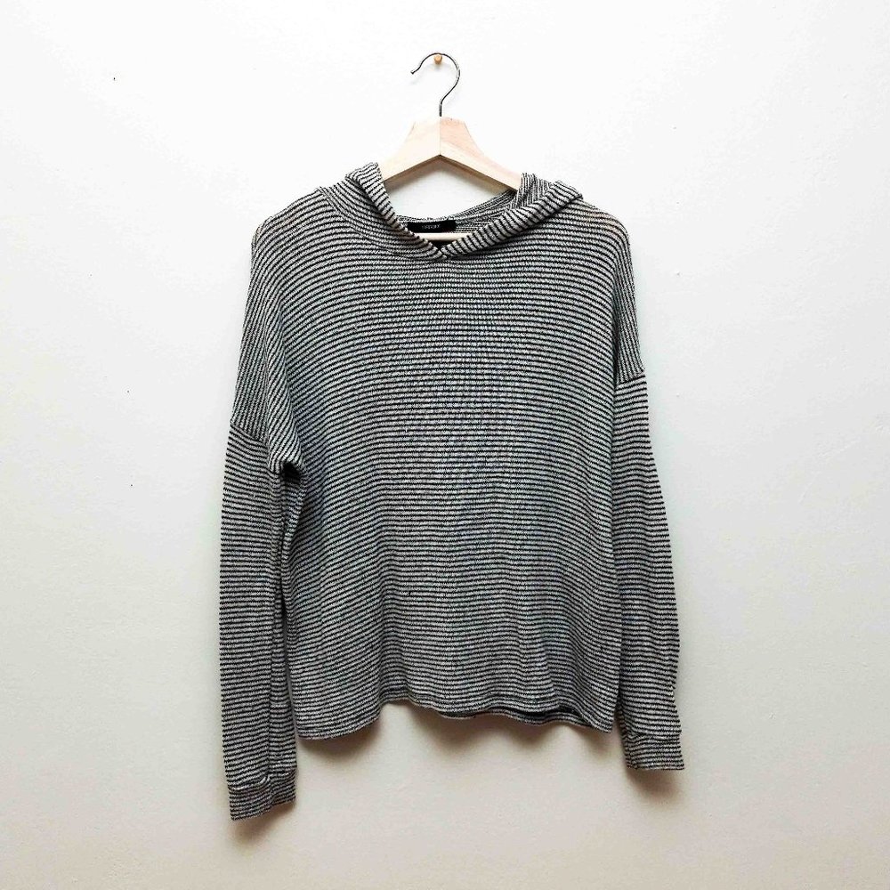 Slouchy Striped Cable Knit Pull Over Hoodie
